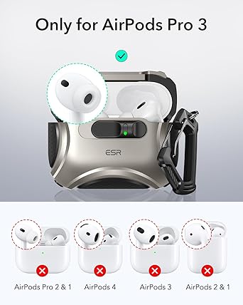 ESR for AirPods Pro 3 Case (2025), Compatible with Airpods Pro 3rd Generation Case (USB-C Cable), Effortless MagSafe, Drop-Proof Lock, Easy Open, Cyber Series, Titanium