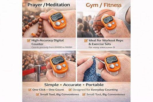 Multiuse Finger Counter – Portable Digital Hand Jaap Counter, Chanting & Mantra Jap Counting Machine, Mini Mala Electronic Tally Counter Ring - Pack of 1
