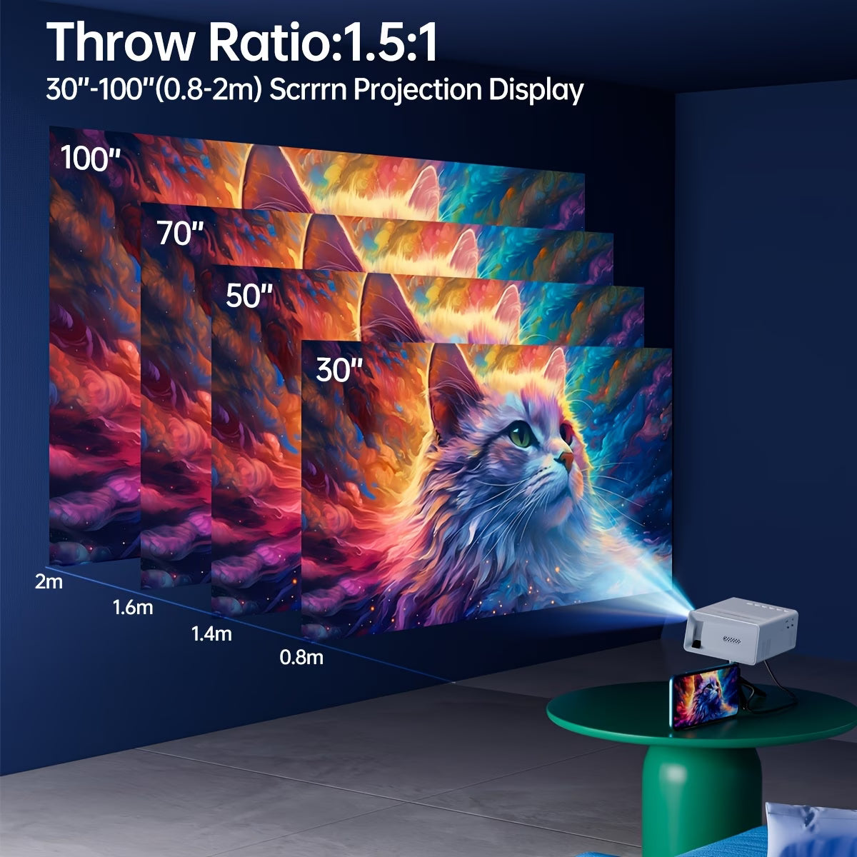 Compact Video Projector with Full HD 4K Capability, 720P Local Resolution, LCD Display Similar to Smart Tvs, Works with Smartphones, Tablets, And Laptops, USB Compatible, Ideal for Movies, Gaming, And Home Theater
