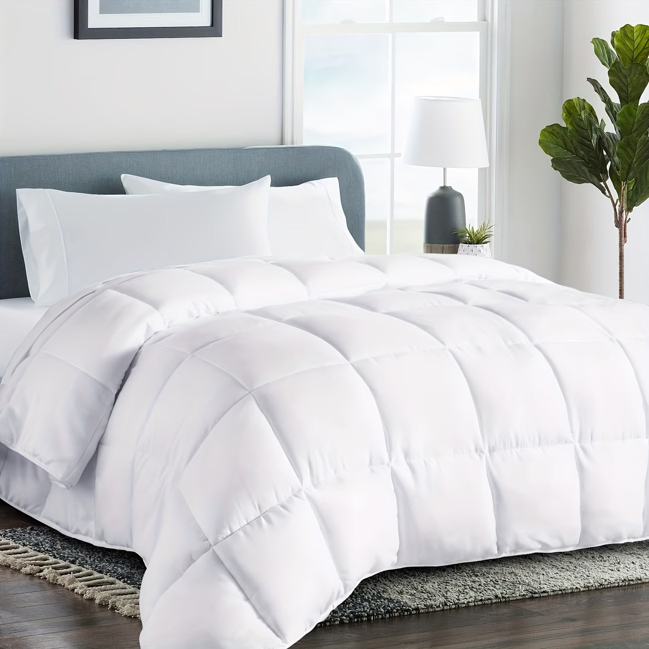 All-Season Queen Cooling Comforter - High-Quality 2100 Series Down Alternative Duvet - Quilted Insert with Corner Loops - Luxuriously Soft Hotel-Style Comforter - Warm for Winter - Reversible - White