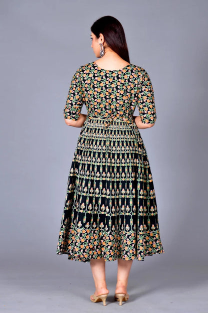Women's Jaipuri Cotton Printed Dress/Gown/Frock