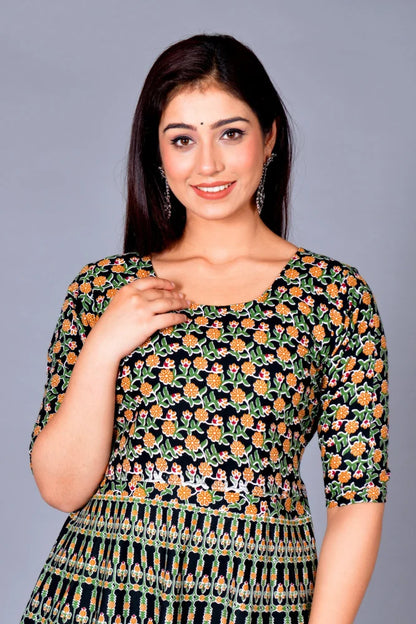 Women's Jaipuri Cotton Printed Dress/Gown/Frock