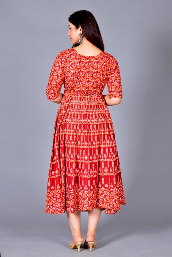 Women's Jaipuri Cotton Printed Dress/Gown/Frock