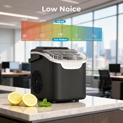 Nugget Or Bullet Ice Makers Countertop, Portable Ice Machine, Pebble Ice Machine with Chewable Pellet Ice, 26 Lbs/24 H, 33 Lbs/24 H,35 Lbs/24 H Self-Cleaning,One-Click Operation, for Kitchen, Office, Stainless Steel Black/Silvery