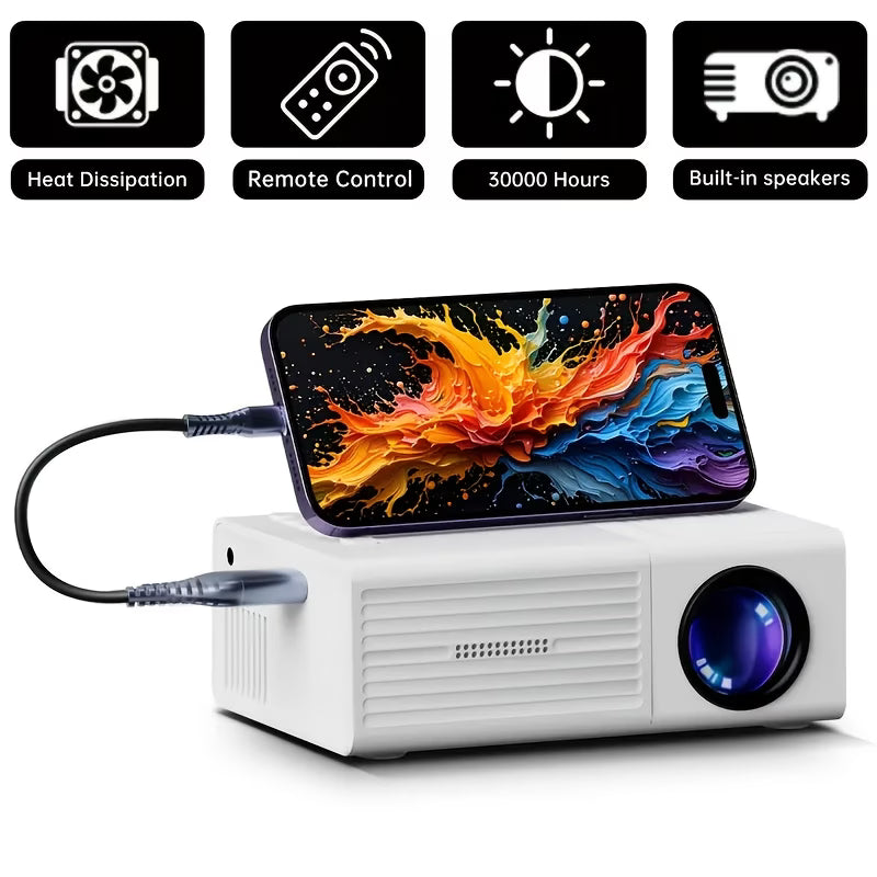 Compact Video Projector with Full HD 4K Capability, 720P Local Resolution, LCD Display Similar to Smart Tvs, Works with Smartphones, Tablets, And Laptops, USB Compatible, Ideal for Movies, Gaming, And Home Theater