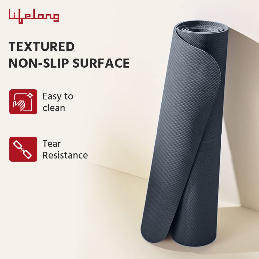 Lifelong LLYM92 Yoga mat for Women & Men EVA Material 4mm Anti-Slip Mat for Workout|Exercise Mat For Home Gym | Yoga Mat-For Gym-Workout and Yoga Exercise I Grey