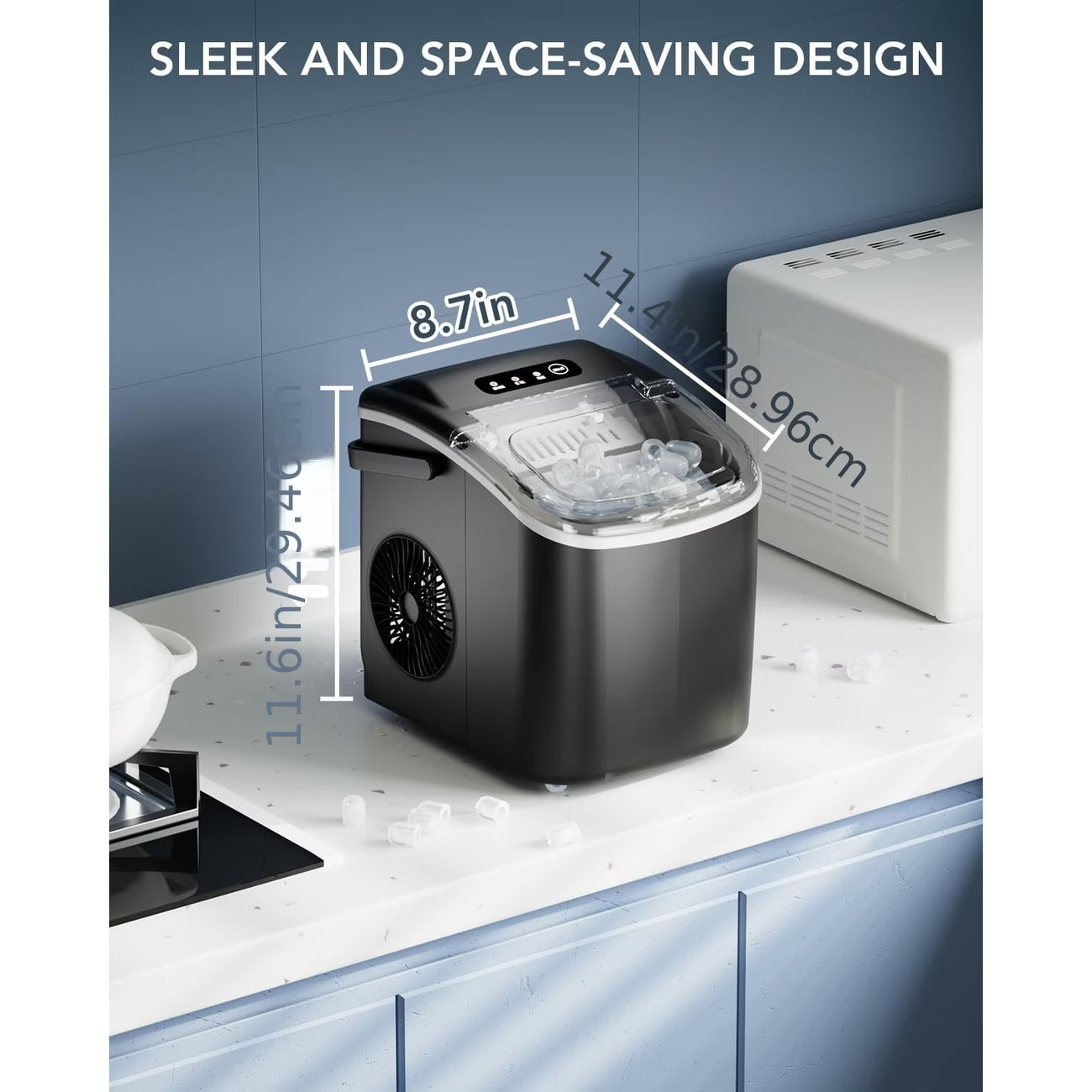 Nugget Or Bullet Ice Makers Countertop, Portable Ice Machine, Pebble Ice Machine with Chewable Pellet Ice, 26 Lbs/24 H, 33 Lbs/24 H,35 Lbs/24 H Self-Cleaning,One-Click Operation, for Kitchen, Office, Stainless Steel Black/Silvery