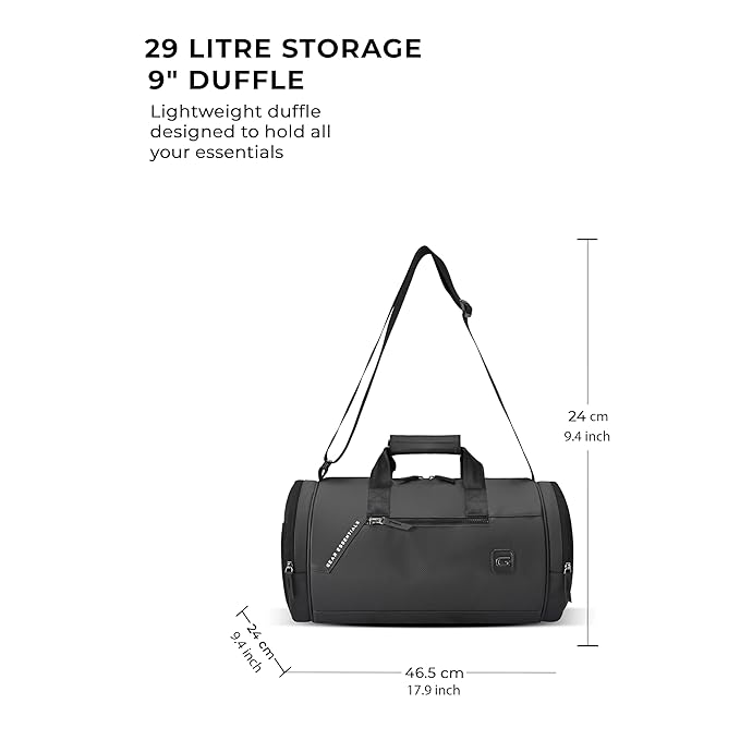 Gear Cross Training 9"/29L Faux Leather Large Water Resistant Duffle Bag/Travel Bag/Gym Bag for Men & Women(Black-Black)