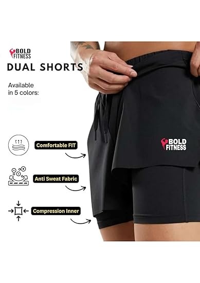 2 in 1 Active Dual Shorts with Inner Tights Layer | Men's Double Layer Short for Running, Gym & Sports