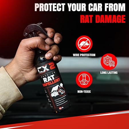 CX2 Rat Repellent Spray for Car Home Office Mouse | Natural Powerful Pest Control Protect Wires in Car Bike Computer | Easy to Use, Non Toxic No Kill Only Repels