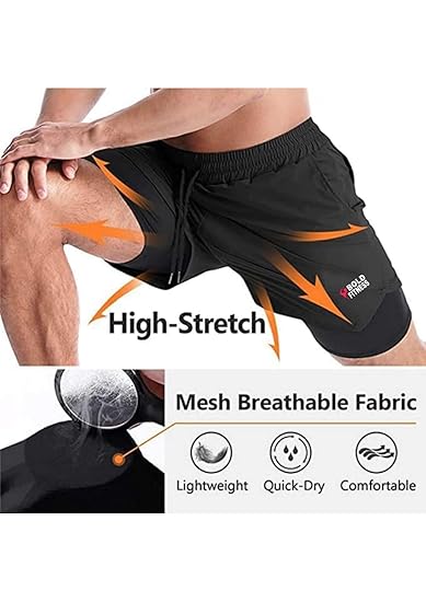 2 in 1 Active Dual Shorts with Inner Tights Layer | Men's Double Layer Short for Running, Gym & Sports