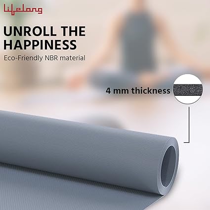 Lifelong LLYM92 Yoga mat for Women & Men EVA Material 4mm Anti-Slip Mat for Workout|Exercise Mat For Home Gym | Yoga Mat-For Gym-Workout and Yoga Exercise I Grey