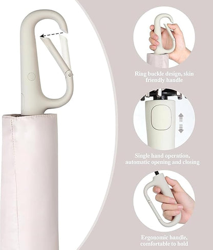 UV Umbrella with Novelty Carabiner Handle, Travel-Friendly Umbrellas for Sun & Rain Protection, Windproof Compact, Automatic Open/Close, 8 Ribs, Portable Umbrella for Men and Women