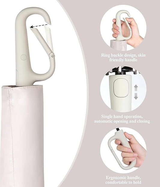 UV Umbrella with Novelty Carabiner Handle, Travel-Friendly Umbrellas for Sun & Rain Protection, Windproof Compact, Automatic Open/Close, 8 Ribs, Portable Umbrella for Men and Women