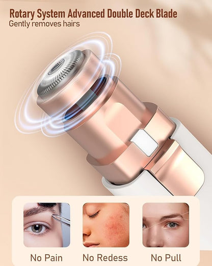 2-in-1 Eyebrow Trimmer for Women - Facial Hair Remover Machine For Women - Face,Upper Lips,Cheek, Chin and Nose Hair Remover, USB RECHARGEABLE Epilator With Ring Light