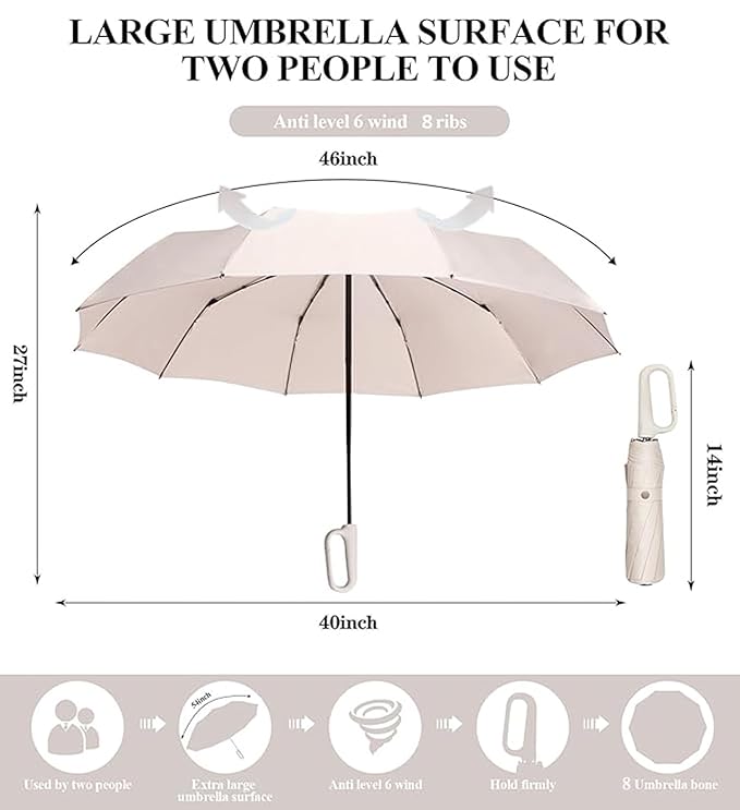 UV Umbrella with Novelty Carabiner Handle, Travel-Friendly Umbrellas for Sun & Rain Protection, Windproof Compact, Automatic Open/Close, 8 Ribs, Portable Umbrella for Men and Women
