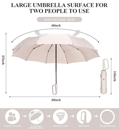 UV Umbrella with Novelty Carabiner Handle, Travel-Friendly Umbrellas for Sun & Rain Protection, Windproof Compact, Automatic Open/Close, 8 Ribs, Portable Umbrella for Men and Women