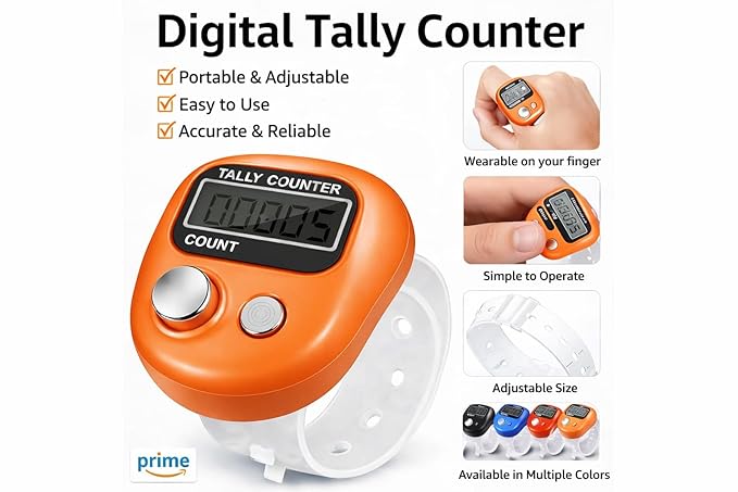 Multiuse Finger Counter – Portable Digital Hand Jaap Counter, Chanting & Mantra Jap Counting Machine, Mini Mala Electronic Tally Counter Ring - Pack of 1