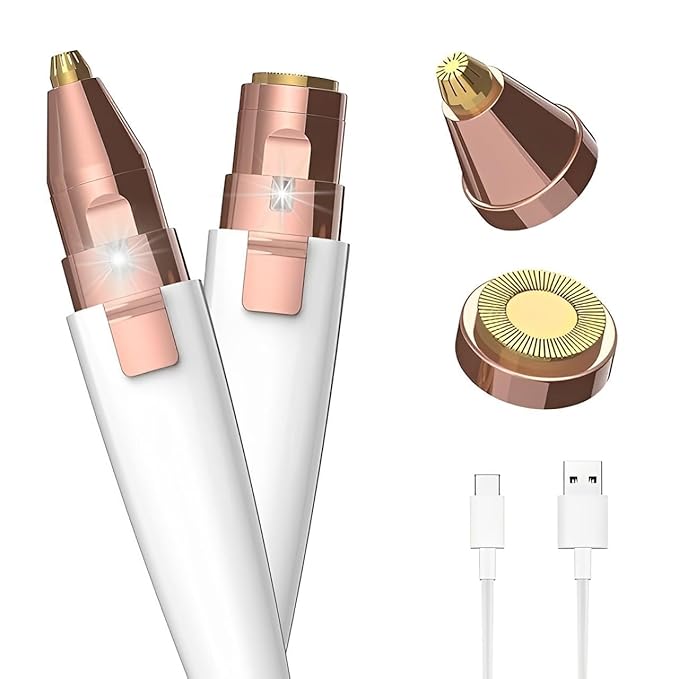 2-in-1 Eyebrow Trimmer for Women - Facial Hair Remover Machine For Women - Face,Upper Lips,Cheek, Chin and Nose Hair Remover, USB RECHARGEABLE Epilator With Ring Light
