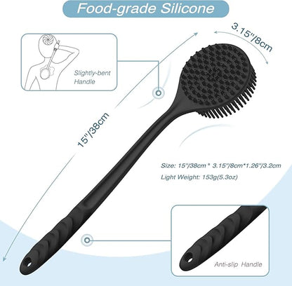 Soft Silicone Back Scrubber Long Handle Bath Brush + Body Scrubber Bath Brush + Scalp Massager for Hair + Face Scrubber Brush, Combination Combo, Super-Exfoliating & Lathering Body Scrubber, Shower Brush | BPA-Free |