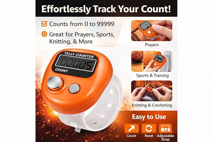 Multiuse Finger Counter – Portable Digital Hand Jaap Counter, Chanting & Mantra Jap Counting Machine, Mini Mala Electronic Tally Counter Ring - Pack of 1