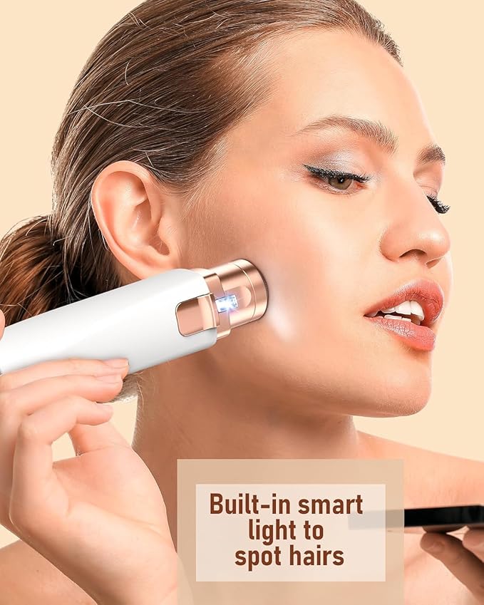 2-in-1 Eyebrow Trimmer for Women - Facial Hair Remover Machine For Women - Face,Upper Lips,Cheek, Chin and Nose Hair Remover, USB RECHARGEABLE Epilator With Ring Light