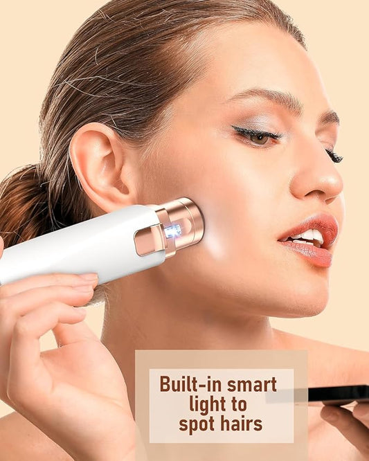 2-in-1 Eyebrow Trimmer for Women - Facial Hair Remover Machine For Women - Face,Upper Lips,Cheek, Chin and Nose Hair Remover, USB RECHARGEABLE Epilator With Ring Light