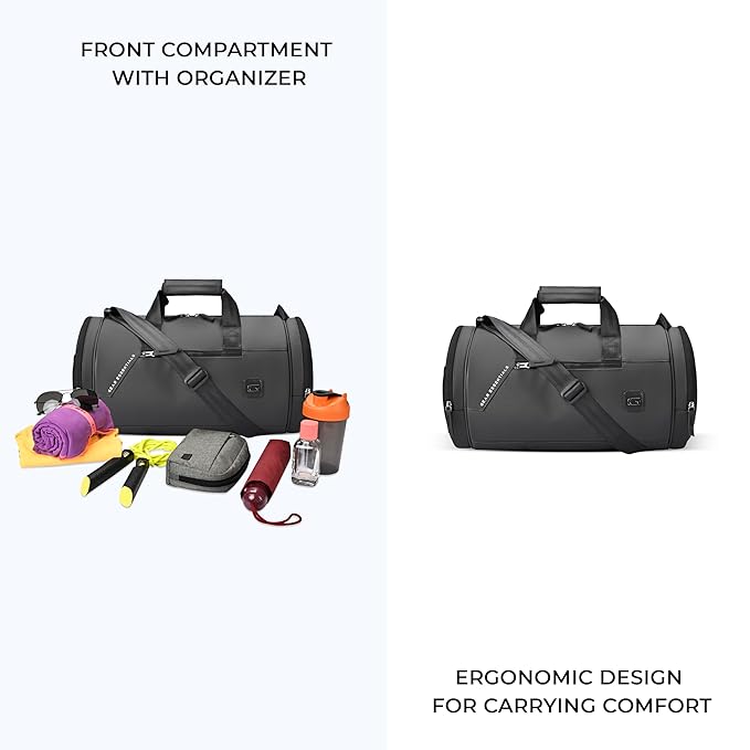 Gear Cross Training 9"/29L Faux Leather Large Water Resistant Duffle Bag/Travel Bag/Gym Bag for Men & Women(Black-Black)