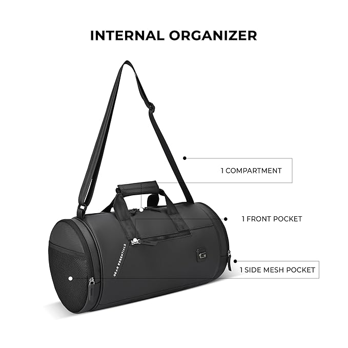 Gear Cross Training 9"/29L Faux Leather Large Water Resistant Duffle Bag/Travel Bag/Gym Bag for Men & Women(Black-Black)