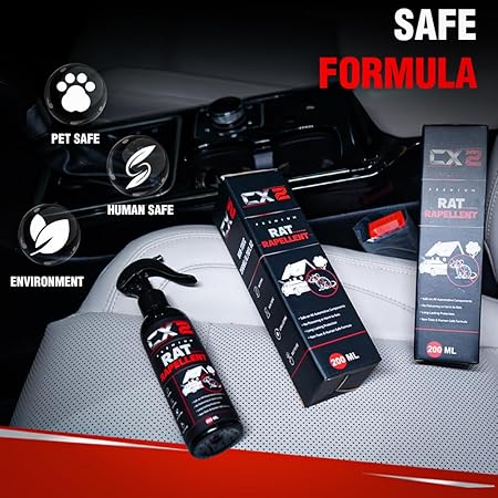 CX2 Rat Repellent Spray for Car Home Office Mouse | Natural Powerful Pest Control Protect Wires in Car Bike Computer | Easy to Use, Non Toxic No Kill Only Repels