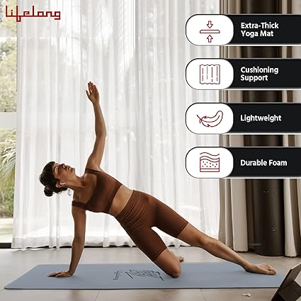 Lifelong LLYM92 Yoga mat for Women & Men EVA Material 4mm Anti-Slip Mat for Workout|Exercise Mat For Home Gym | Yoga Mat-For Gym-Workout and Yoga Exercise I Grey