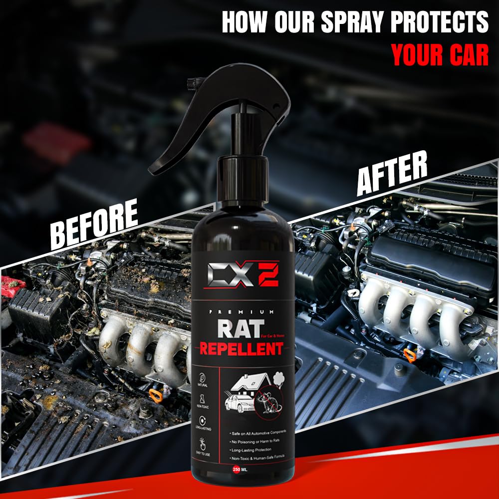 CX2 Rat Repellent Spray for Car Home Office Mouse | Natural Powerful Pest Control Protect Wires in Car Bike Computer | Easy to Use, Non Toxic No Kill Only Repels
