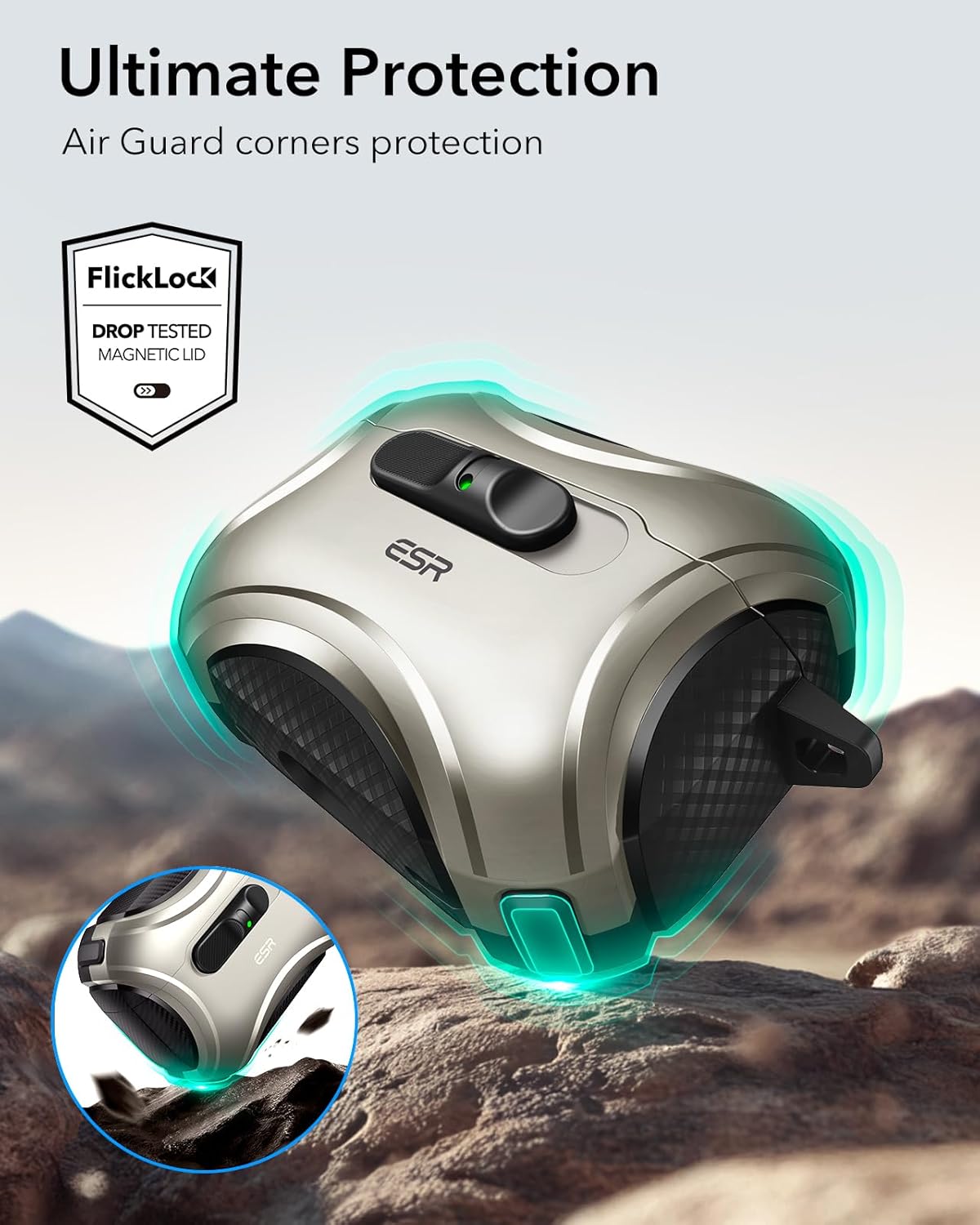 ESR for AirPods Pro 3 Case (2025), Compatible with Airpods Pro 3rd Generation Case (USB-C Cable), Effortless MagSafe, Drop-Proof Lock, Easy Open, Cyber Series, Titanium