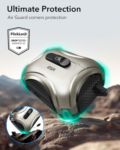 ESR for AirPods Pro 3 Case (2025), Compatible with Airpods Pro 3rd Generation Case (USB-C Cable), Effortless MagSafe, Drop-Proof Lock, Easy Open, Cyber Series, Titanium