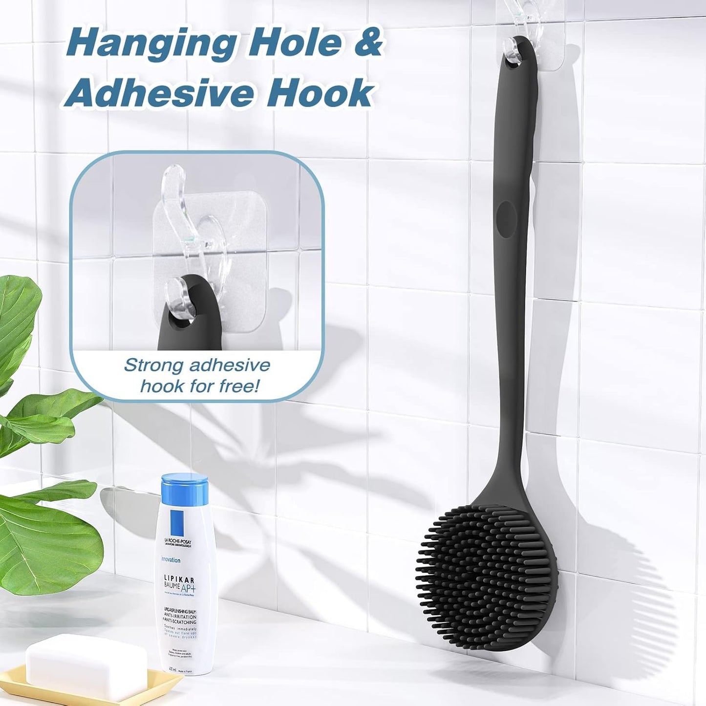 Soft Silicone Back Scrubber Long Handle Bath Brush + Body Scrubber Bath Brush + Scalp Massager for Hair + Face Scrubber Brush, Combination Combo, Super-Exfoliating & Lathering Body Scrubber, Shower Brush | BPA-Free |