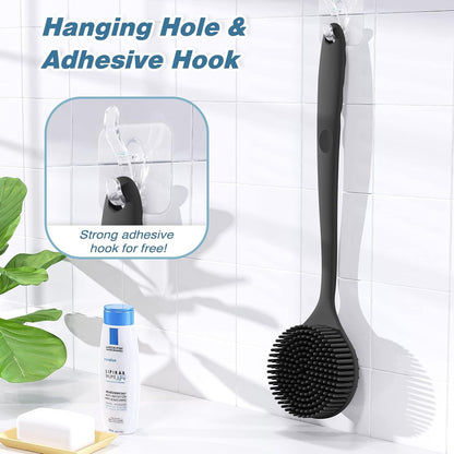 Soft Silicone Back Scrubber Long Handle Bath Brush + Body Scrubber Bath Brush + Scalp Massager for Hair + Face Scrubber Brush, Combination Combo, Super-Exfoliating & Lathering Body Scrubber, Shower Brush | BPA-Free |