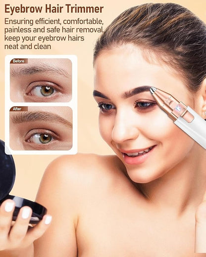 2-in-1 Eyebrow Trimmer for Women - Facial Hair Remover Machine For Women - Face,Upper Lips,Cheek, Chin and Nose Hair Remover, USB RECHARGEABLE Epilator With Ring Light