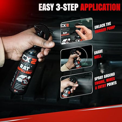 CX2 Rat Repellent Spray for Car Home Office Mouse | Natural Powerful Pest Control Protect Wires in Car Bike Computer | Easy to Use, Non Toxic No Kill Only Repels