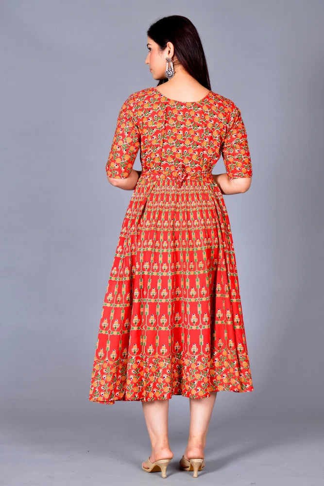 Women's Jaipuri Cotton Printed Dress/Gown/Frock