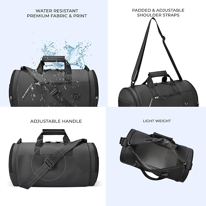 Gear Cross Training 9"/29L Faux Leather Large Water Resistant Duffle Bag/Travel Bag/Gym Bag for Men & Women(Black-Black)