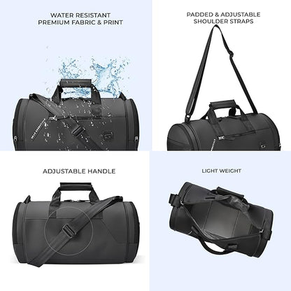 Gear Cross Training 9"/29L Faux Leather Large Water Resistant Duffle Bag/Travel Bag/Gym Bag for Men & Women(Black-Black)