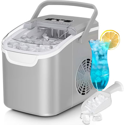 Nugget Or Bullet Ice Makers Countertop, Portable Ice Machine, Pebble Ice Machine with Chewable Pellet Ice, 26 Lbs/24 H, 33 Lbs/24 H,35 Lbs/24 H Self-Cleaning,One-Click Operation, for Kitchen, Office, Stainless Steel Black/Silvery