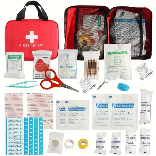Small/Large Portable First Aid Kit, Including Professional Scissors And Tweezers, Specifically Designed for Camping, Hiking, Hunting, And All Types Of Outdoor Activities, Equipped with Essential First Aid Supplies Like Bandages, Gauze..