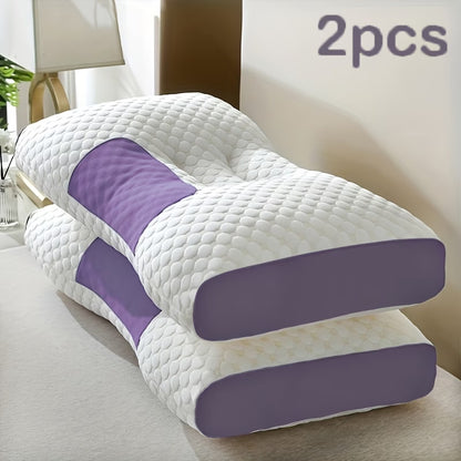 2pcs Massage Neck Pillows Adjustable Ergonomic Orthopedic Contour Support, High-Quality Pillow Core With Removable Zippered Cover, All-Season Sleeping Comfort, Neck And Shoulder Massager, Modern Pillow Design, Breathable Fabric