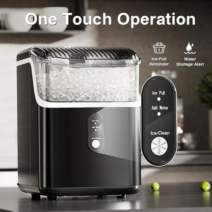 Nugget Or Bullet Ice Makers Countertop, Portable Ice Machine, Pebble Ice Machine with Chewable Pellet Ice, 26 Lbs/24 H, 33 Lbs/24 H,35 Lbs/24 H Self-Cleaning,One-Click Operation, for Kitchen, Office, Stainless Steel Black/Silvery