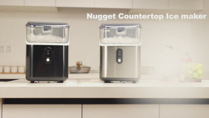 Nugget Or Bullet Ice Makers Countertop, Portable Ice Machine, Pebble Ice Machine with Chewable Pellet Ice, 26 Lbs/24 H, 33 Lbs/24 H,35 Lbs/24 H Self-Cleaning,One-Click Operation, for Kitchen, Office, Stainless Steel Black/Silvery